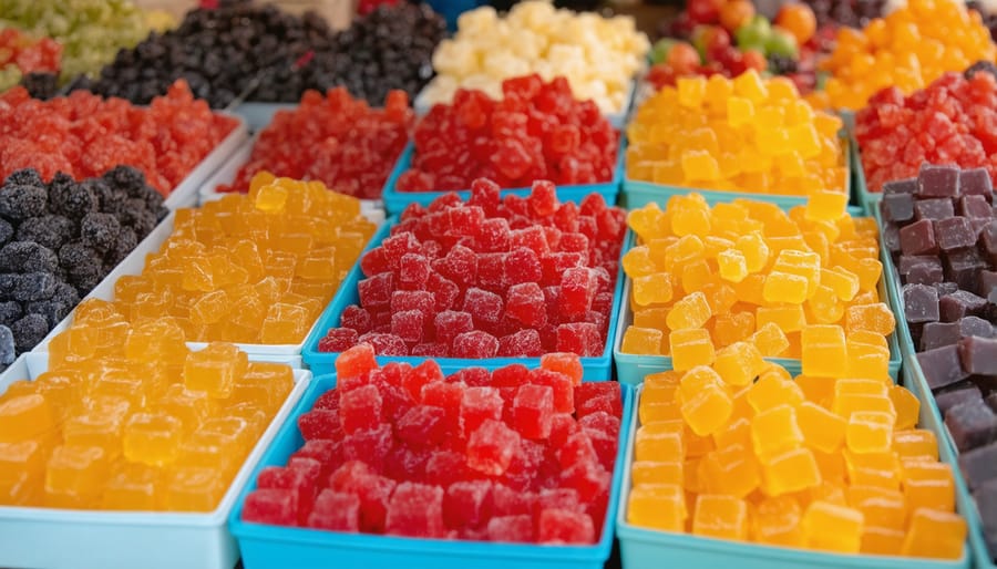 Market stall in Edmonton showcasing a variety of colorful CBD gummies