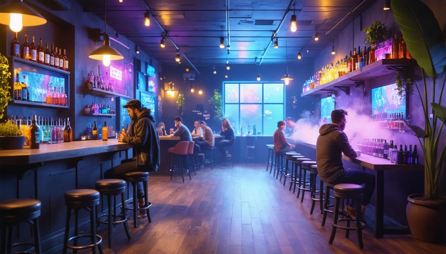 Vibrant interior of a popular vape lounge in Edmonton filled with people socializing